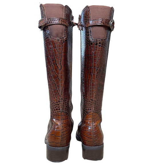 Franco Sarto L-Tribute Brown Leather Crocodile Embossed Tall Boots Women's Sz 8 - Picture 3 of 12